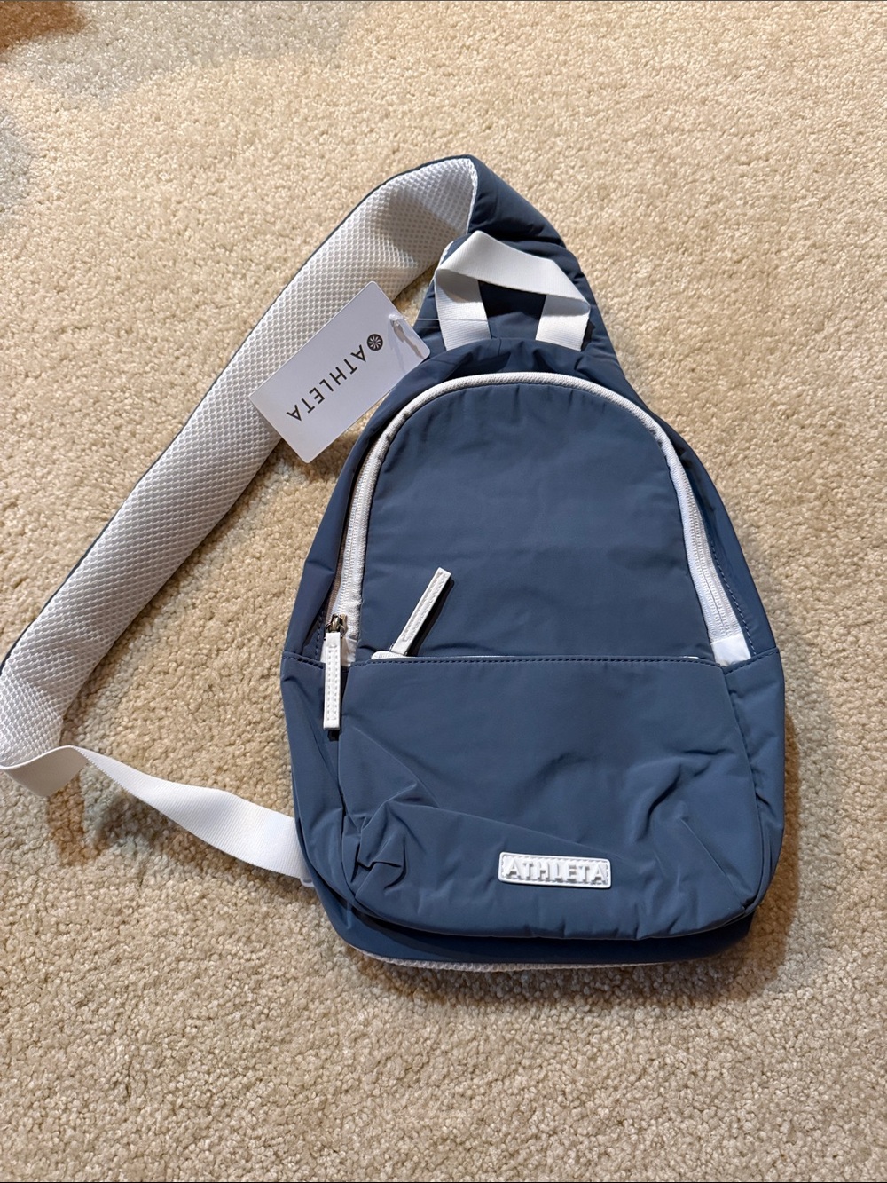 Athleta Dusty Blue and White Crossbody Bag